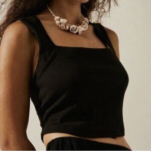 FP BEACH by Free People Ribbed Daphne Top Black Medium